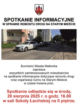 plakat z informacjami i zdjęciem ulicy do przebudowy