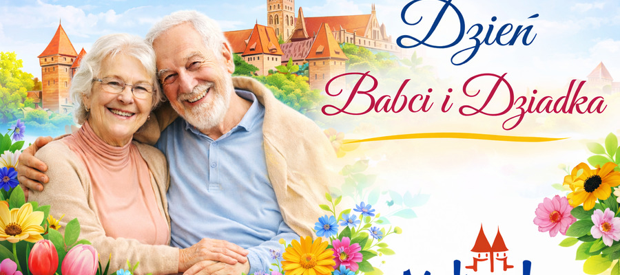 grafika z dwoma starszymi osobami i napisem "Dzień Babci i Dziadka" oraz logo Malborka