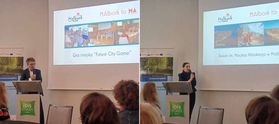 Maciej Rusek i Monika Sasin przemawiający na konferencji